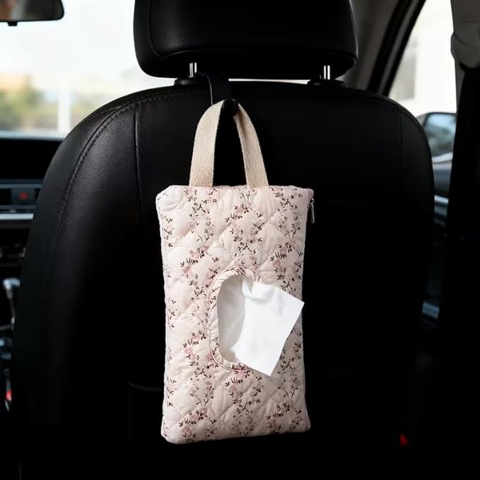 Quilted Baby Wipe Holder Quilted Wipe Pouch Portable Hanging Floral Wet Wipes Bag for Car, Stroller