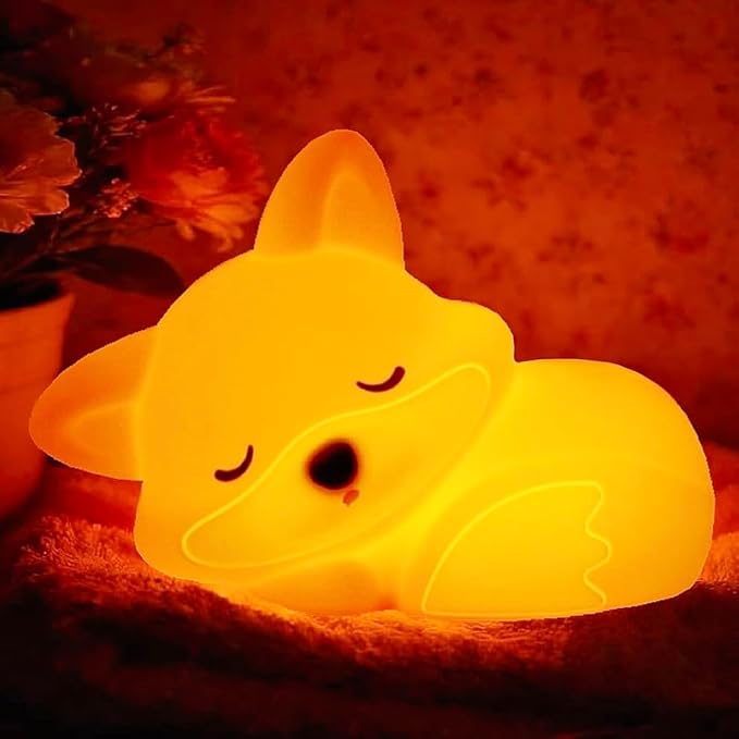 YR YRHH-PET Cute Fox Lamp, Fox Night Light for Kids, Squishy Rechargeable Dimmable Toy, Baby Nursrery Nightlight, Woodland Animal Décor, Xmas White Elephant Gifts, Touch Light Up Foxes, Safe Silicone