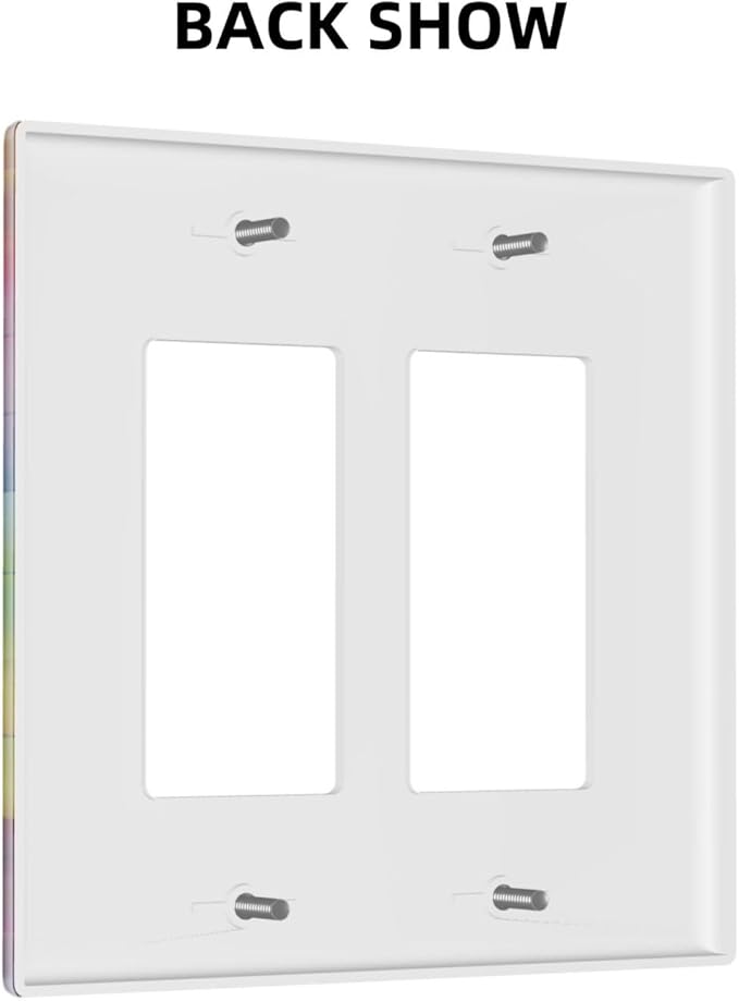 3D Colorful Rainbow Wall Abstract Squre Shaped 2 Gang Rocker Decora Light Switch Covers Decorative Unique Dual Outlet Covers Wall Plate Electrical Faceplate Switchplate GFCI for Kitchen Bedroom Decor