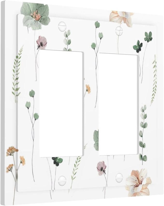 Decorative Outlet Covers Watercolor Floral Botanical Flowers 2 Gang Double Gfci Rocker Electrical Wall Panels Light Switch Cover Plate For Living Room Bed Room Decor