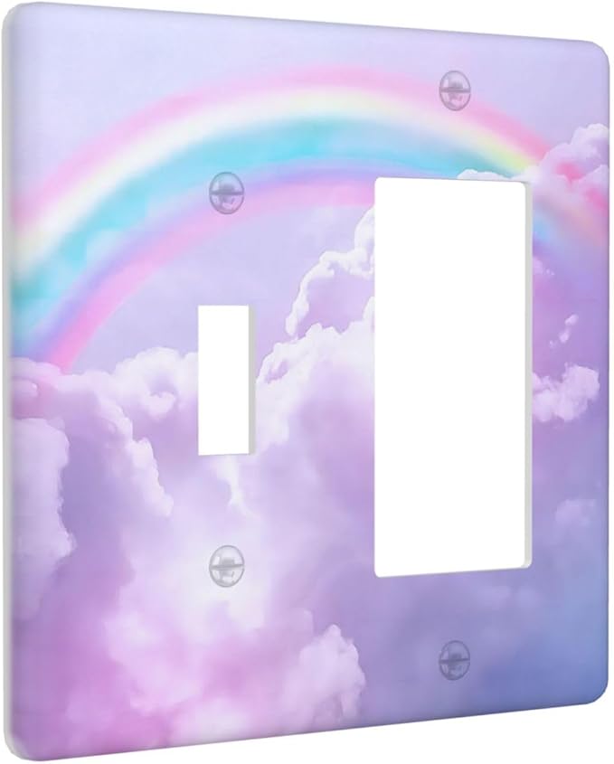 Light Switch Cover Rainbow Sky with Clouds 2 Gang Toggle Rocker Combo Socket Cover Wall Plates Decorative Switch Plates and Outlet Covers for Bathroom Home Decor