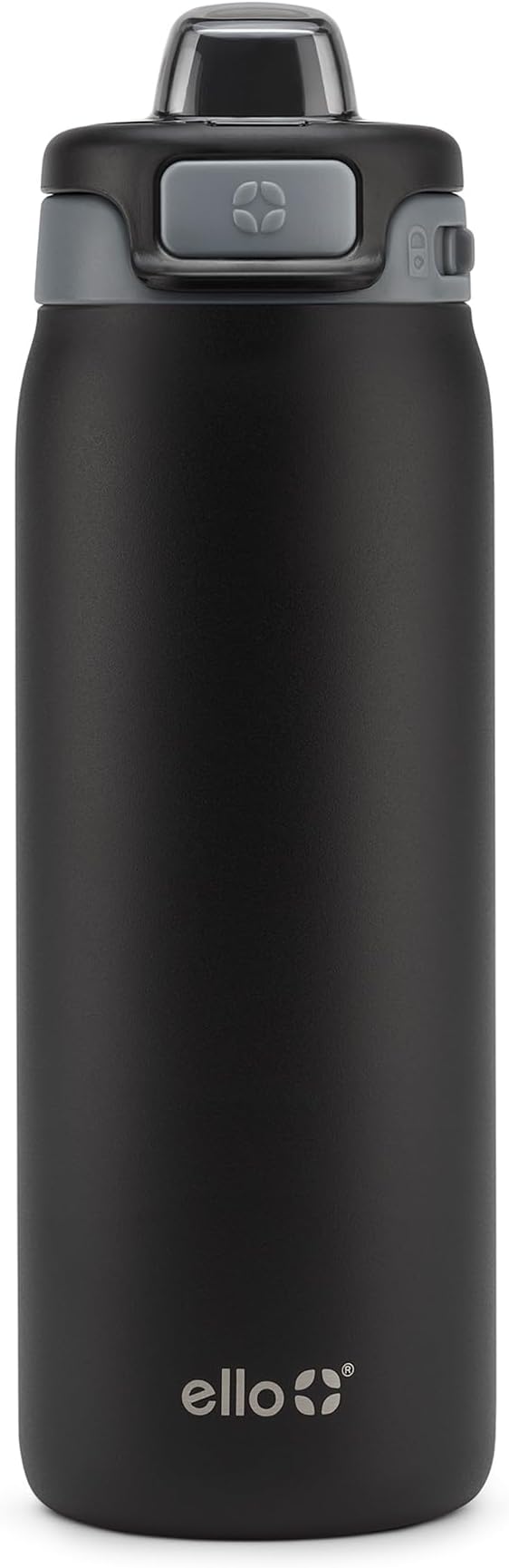 Ello Pop & Fill 18oz Stainless Steel Kids Water Bottle with Quick Fill Lid | Vacuum Insulated BPA Free Bottle with Leak Proof Straw and Chug Lid, Dishwasher Safe, Gift For Kids Teens, Tonal Black