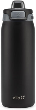 Ello Pop & Fill 18oz Stainless Steel Kids Water Bottle with Quick Fill Lid | Vacuum Insulated BPA Free Bottle with Leak Proof Straw and Chug Lid, Dishwasher Safe, Gift For Kids Teens, Tonal Black