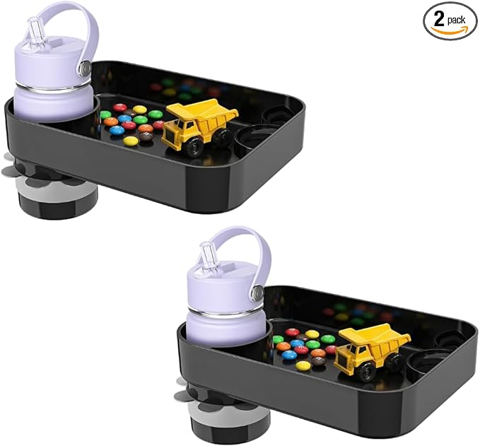 2PCS Car Seat Snack Tray for Kids Toddler Travel,Cup Holder Expander for Car,Toddler Travel & Road Trip Accessory for Mess-Free Snacking in The Car (Black)
