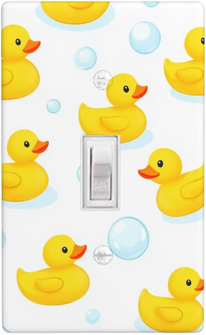 Yellow Rubber Duck 1-Gang Toggle Light Switch Plate, Cute Duck Bubble Wall Plate for Kids Bathroom, Nursery & Boys Girls Room