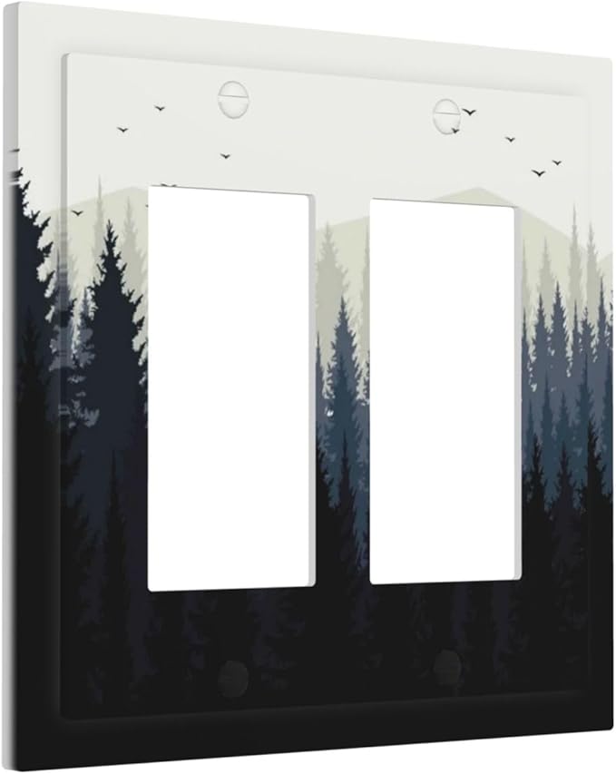Decorative Outlet Covers Forest Pine Tree Mountains Black Bird 2 Gang Double Gfci Rocker Electrical Wall Panels Light Switch Cover Plate For Bed Room Farmhouse Decor