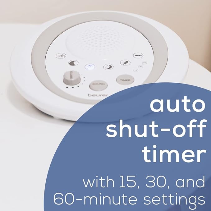 Beurer White Noise Machine, Sound Asleep for Home, Office, Baby Non-Looping Soothing for Relaxation & Portable Travel with Natural Sound Choices & Noise Cancelling, Adjustable Volume, WN50