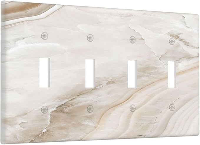 Light Switch Covers Beige Marble Pattern Quad Toggle 4 Gang Wall Plate Electrical Faceplate Decorative Switch Plates for living Room Bedroom Decor