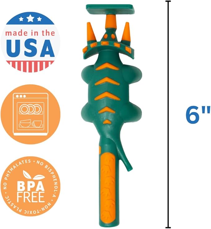 Constructive Eating Plate and Utensils Set - USA-Made Toddler Dinnerware with Divided Plates (Dinosaur)