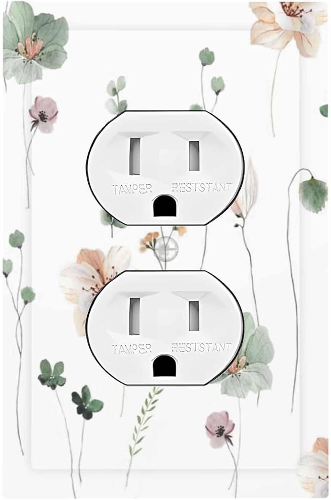 Outlet Covers Watercolor Floral Botanical Flowers 1 Gang Duplex Light Switch Cover Decorative Switch Plates Electrical Receptacle Faceplate Wall Plate For Living Room Bed Room Decor
