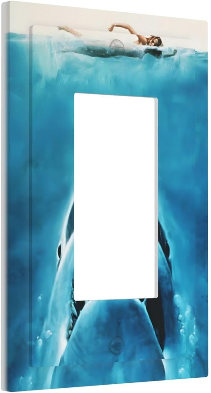 Swimming Woman Funny Shark Blue Ocean Decorative Outlet Covers 1 Gang Single Rocker Light Switch Cover Plate Wall Plates GFCI Faceplate for Kids Room Bedroom Decor
