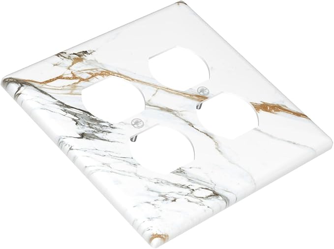 White Gold Marble Modern Abstract Luxury Print Outlet Covers 2 Gang Double Duplex Decorative Light Switch Covers Electrical Wallplates Socket Faceplate for Bathroom Kitchen Decor