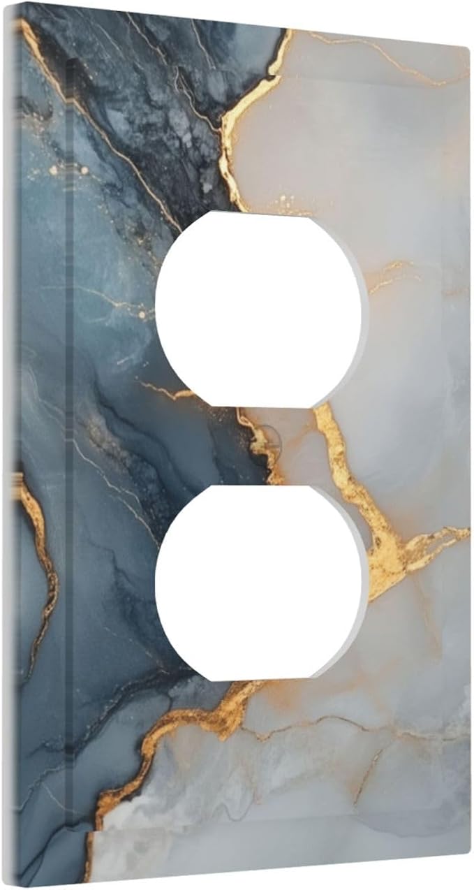 Abstract Blue Granite Luxury Texture Print 1 Gang Electrical Duplex Outlet Covers Light Switch Cover Receptacle Wall Plate Decorative Faceplate for Country Bedroom Kitchen Living Room Decor