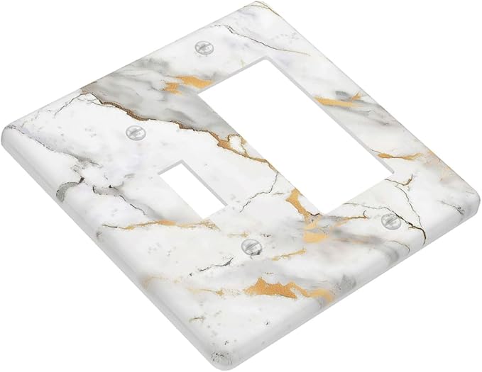 Outlet Covers Marbling Style White Background Gold Gray Stripes 1 Toggle 1 Rocker Combination Decorative Wall Plate Electrical Switch Plates Light Switch Cover Plate For Bathroom Kitchen
