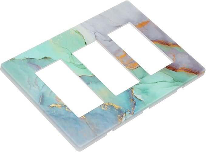 Teal Green Marble 3 Gang Triple Rocker/Decor Light Switch Wall Plate Cover Decorative Electrical Faceplate for Kids Living Room Bedroom Decor Screwless 6.57" x 4.65