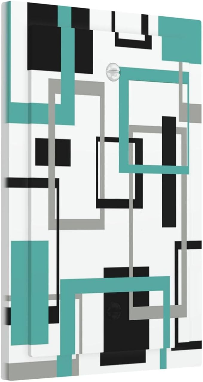 Geometric Turquoise Black Gray Modern Abstract Boho Light Switch Cover Plate 1 Gang No Device Blank Electrical Wall Plates Faceplate Decorative Switch Plate Covers for Office Nursery Decor
