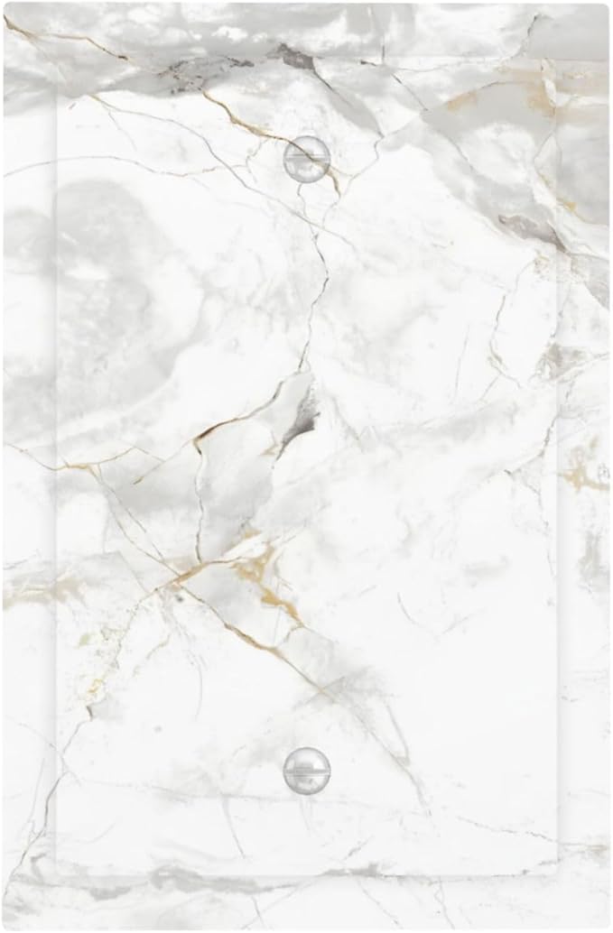 White Marbling Golden Stream Lines Print Light Switch Cover Plate 1 Gang No Device Blank Electrical Wall Plates Faceplate Decorative Switch Plate Covers for Bathroom Kitchen Decor