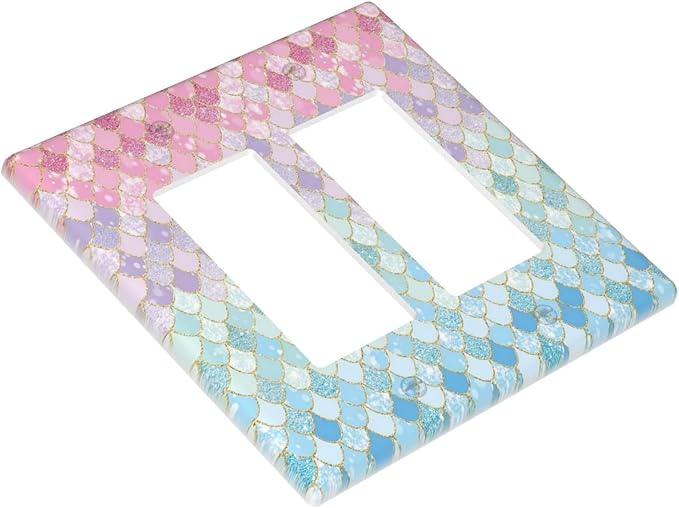Colorful Mermaid Scales 2 Gang Rocker Decora Light Switch Cover Decorative Outlet Covers Wall Plate Electrical Faceplate Switchplate for Bathroom Girls Bedroom Kids Baby Nursery Living Room Decor