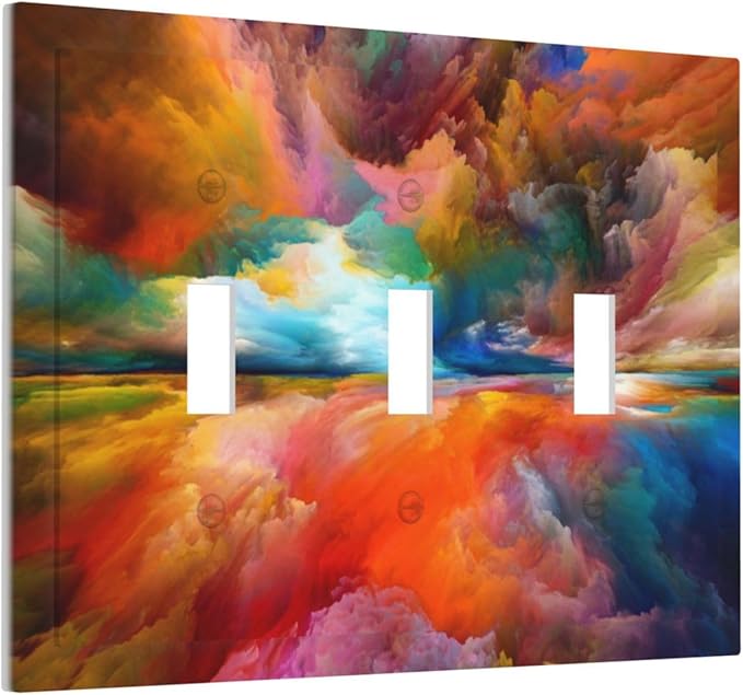 Light Switch Cover Plate Iridescent Abstract Colorful Clouds 3 Gang Triple Toggle Decorative Switch Plates Rainbow Outlet Covers Electrical Wall Plates for Bathroom Home Decor