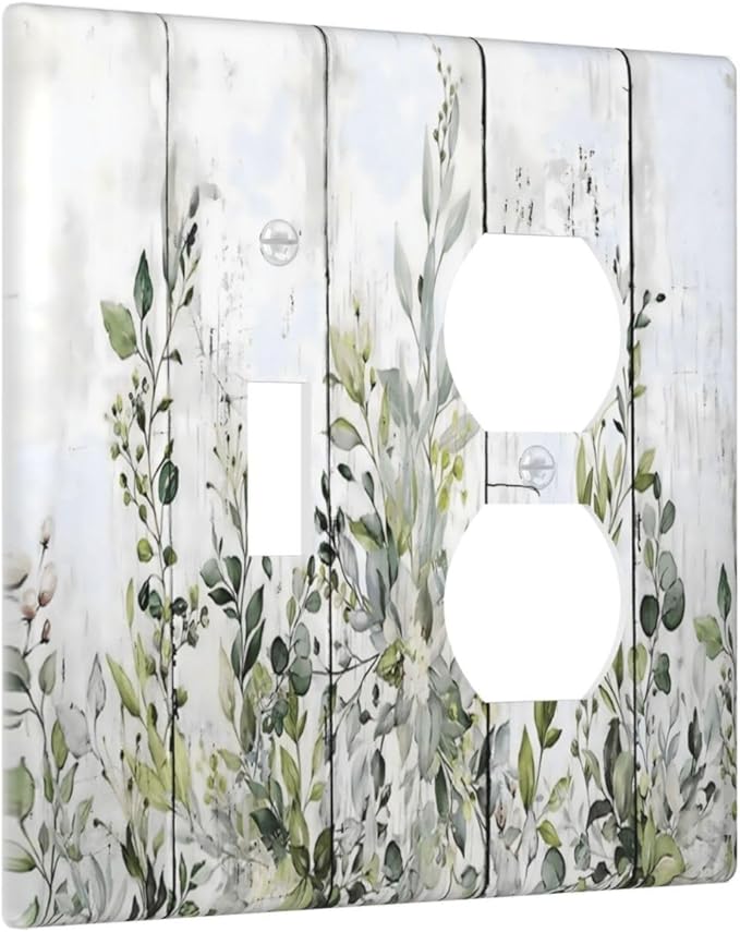 Sage Green Eucalyptus Rustic Country Botanical Leaf Flower Wallplates 1 Toggle 1 Duplex Switch Plate Electrical GFCI Faceplate Decorative Light Switch Covers for Farmhouse Bedroom Decor