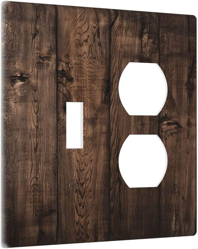 Rustic Brown Wood Plank Vintage Wooden Texture Print Wallplates 1 Toggle 1 Duplex Switch Plate Electrical GFCI Faceplate Decorative Light Switch Covers for Farmhouse Home Decor
