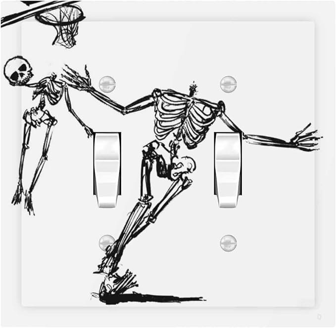 Decorative Switch Plates Skeleton Basketball Funny Skull Stick Figure 2 Gang Double Toggle Outlet Light Switch Cover Wall Plate Electrical Faceplate For Home Office Decor