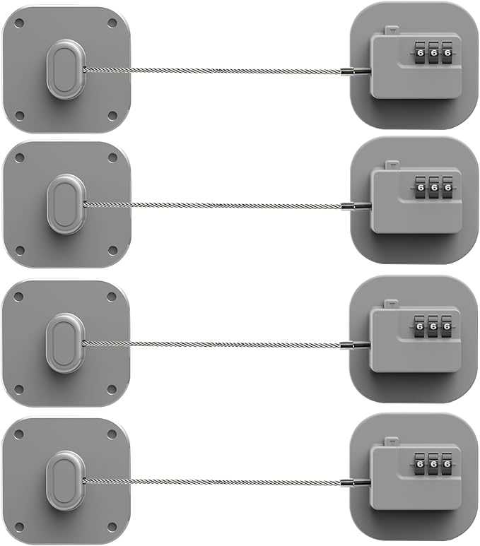 Refrigerator Lock, Combination Lock for Refrigerator Cabinets, Drawers, Heavy Duty Fridge Lock, Easy Install No Keys Needed (Gray-4Pack)