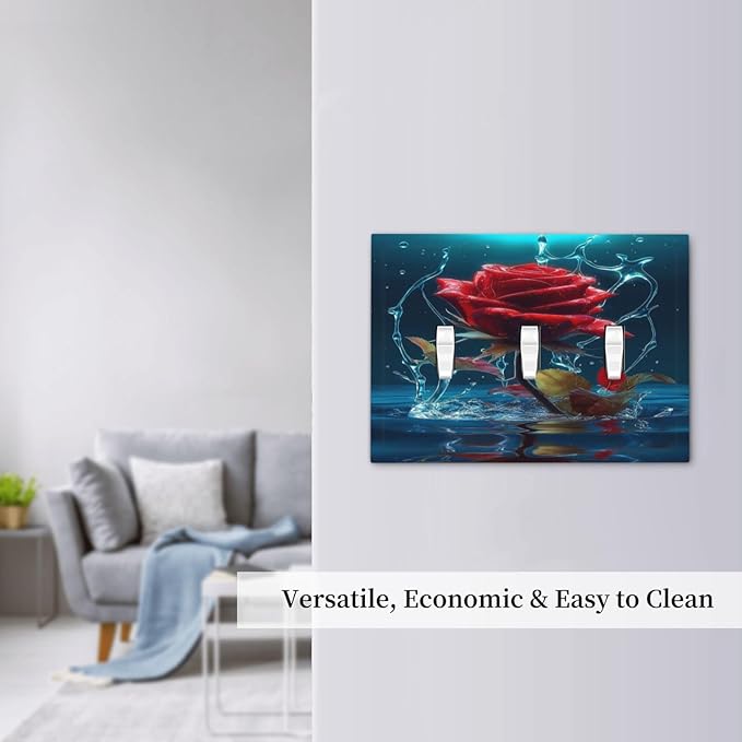 Red Rose Blue Water Drips 3 Gang Light Switch Plate Decorative Triple Toggle Wall Plate Cover Electrical Faceplate Switchcover for Kidroom Bathroom Home Bedroom Art Panel Decor