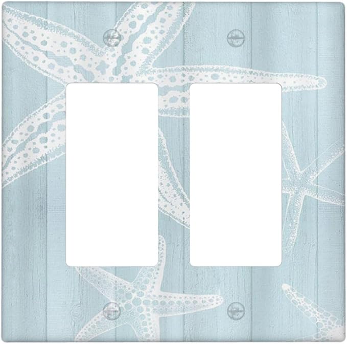 Outlet Covers Blue Wooden Plank Starfish Ocean Vintage 1 Gang Duplex Light Switch Cover Plate Decorative Wall Plates Electrical Switchplate Receptacle for Bathroom Bedroom Decor（2 Pack）