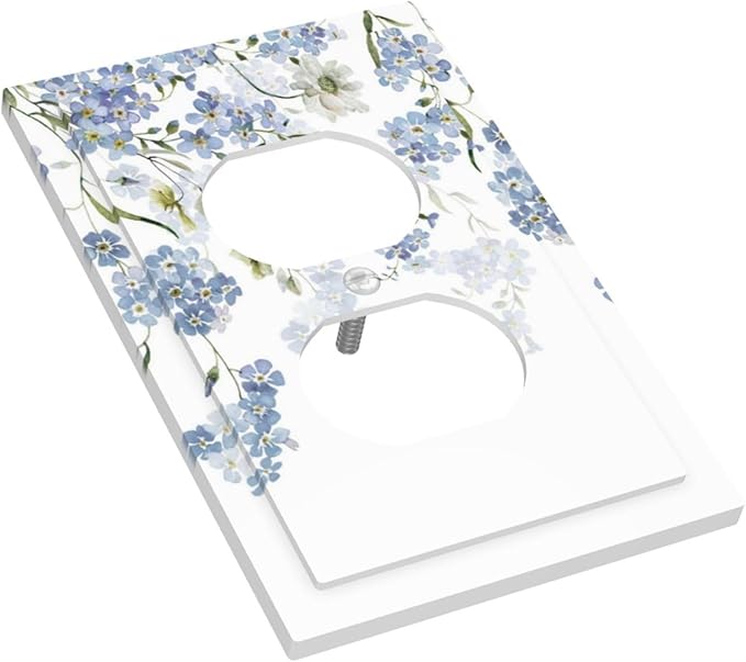 Hydrangea Blue Flowers Watercolor Floral Outlet Covers 1 Gang Duplex Light Switch Cover Decorative Switch Plates Electrical Receptacle Faceplate Wall Plate for Bed Room Living Room Decor