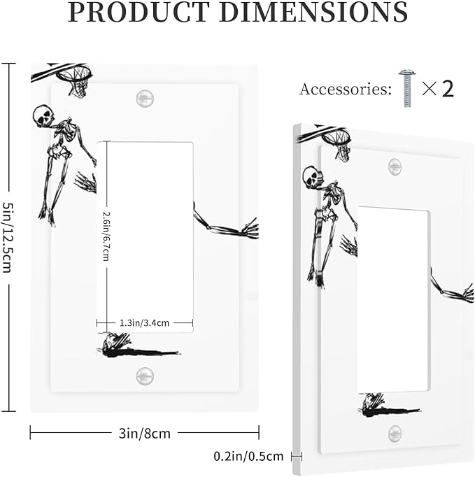 Decorative Outlet Covers Skeleton Basketball Funny Skull Stick Figure 1 Gang Single Rocker Light Switch Cover Plate Wall Plates Gfci Faceplate For Home Office Decor
