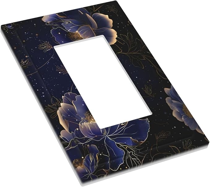 Navy Blue Floral Vintage Flower Dark Watercolor Decorative Outlet Covers 1 Gang Single Rocker Light Switch Cover Plate Wall Plates GFCI Faceplate for Bedroom Living Room Decor