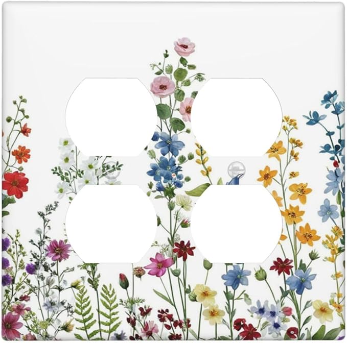 Colorful Wildflowers Plants Floral Decorative Outlet Covers 2-Gang Duplex Light Switch Cover Gfci Wall Plate Covers Electrical Receptacle Switch Plate Cover Plug Faceplate for Bathroom Decor