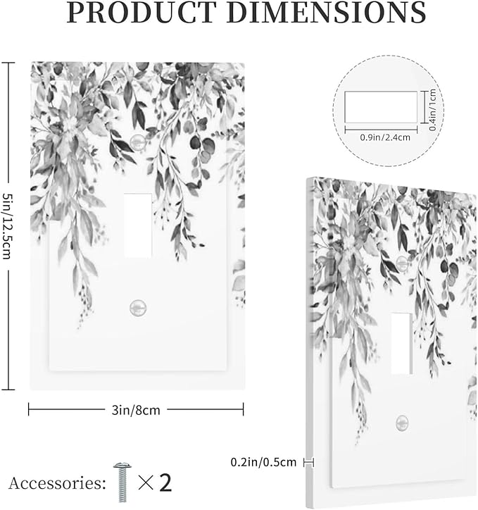 Decorative Light Switch Cover Grey Floral Plant Eucalyptus Leaf Flower 1 Gang Single Toggle Device Electrical Faceplate Switchplates Decorator Outlet Wall Plate For Bed Room Living Room