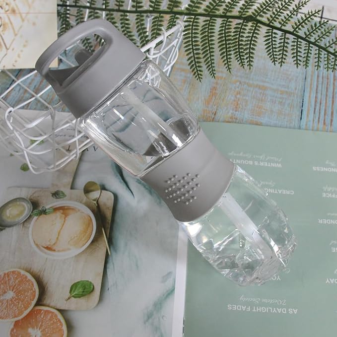 Sivaphe Clear Water Bottle with Straw 18 oz Portable Tritan Transparent Sports Drinking Bottle for School Girls Boys Grey