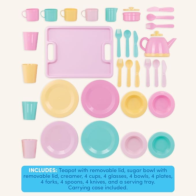 Battat – Play Circle – Dish Set – Plates, Cups, and Tea Party Toys – Kitchen Toys for Toddlers – Pretend Play – 3+ Years(34 Pieces)