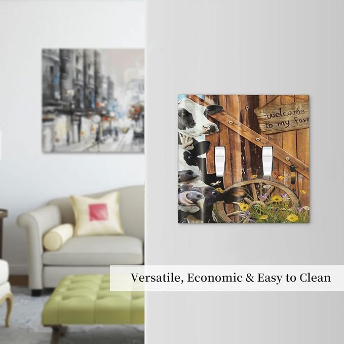 Decorative Switch Plate Covers Farm Cow Farmhouse Barn Door Rustic Vintage Wooden 2 Gang Double Rocker Decora Light Switch Cover Country Wildlife Funny Dual Outlet Wall Plate Electrical Faceplate GFCI