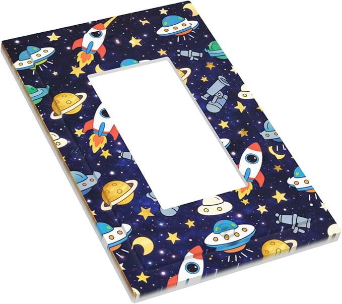 Decorative Outlet Covers Blue Space-themed Rocket Spaceship 1 Gang Rocker Light Switch Cover Plate Single Wall Plates for Electrical Switch Plate Covers Faceplate for Children's Room Decor