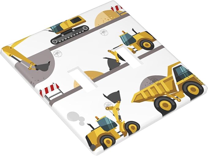 Construction Truck 2-Gang Double Toggle Switch Plate, Excavator Truck Wall Plate for Boys Room, Kids Room & Playroom