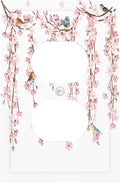 Pink Cherry Blossom Flower Vine Floral Tree Branch Birds Outlet Covers 1 Gang Duplex Light Switch Cover Decorative Switch Plates Electrical Receptacle Faceplate Wall Plate for Bedroom Living Room