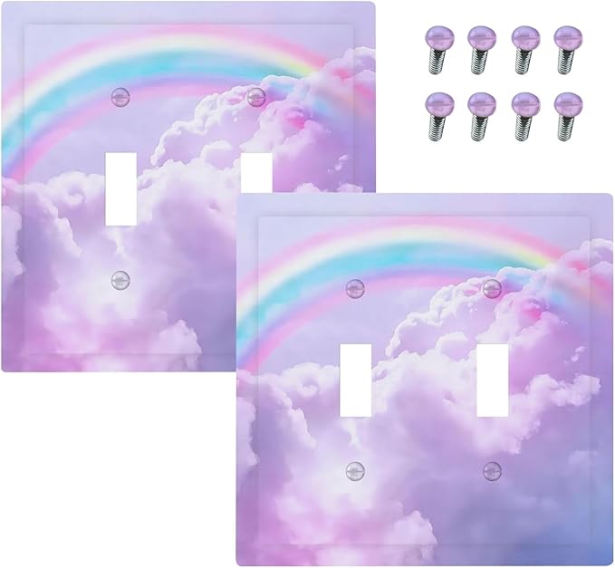 Outlet Covers Rainbow Sky with Clouds 1 Gang Duplex Light Switch Cover Plate Decorative Wall Plates Electrical Switchplate Receptacle for Bathroom Home Decor（2 Pack）