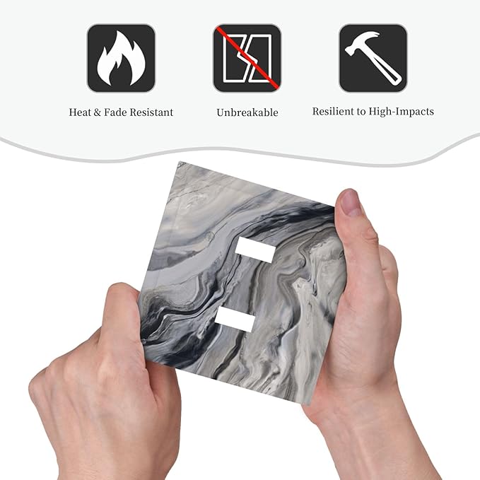 Grey And White Marble Abstract Art Print Decorative Switch Plates 2 Gang Double Toggle Outlet Light Switch Cover Wall Plate Electrical Faceplate for Bathroom Kitchen Decor