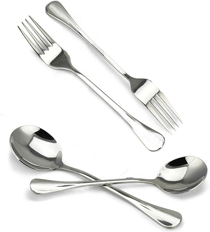 VANRA 4-Piece Children Flatware Set - 18/10 Stainless Steel Child Set Tableware - Silver Cutlery - Silverware Dinner Utensils for Kids - Chrome Finished (2 Forks + 2 Spoons)