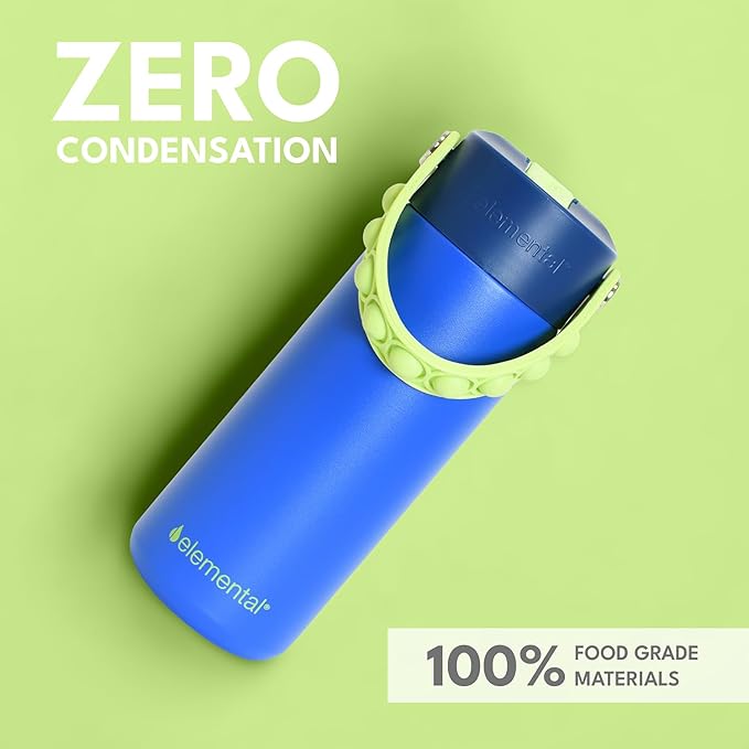 Elemental Insulated Kids Water Bottle, Stainless Steel Water Bottle with Straw Lid & Pop-It Handle, Leak-Proof Water Bottles for School, Boys or Girls, Travelling and Sports, 18oz - Night Fall