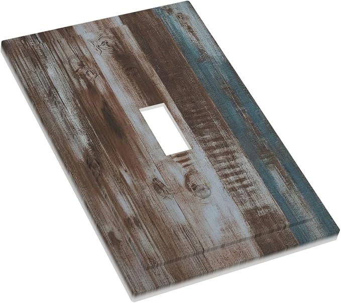 Vintage Blue Brown Wood Grain Decorative Light Switch Cover 1 Gang Single Toggle Device Electrical Faceplate Switchplates Decorator Outlet Wall Plate for Bedroom Farmhouse Decor