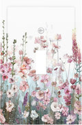 Colorful Flowers Pink Floral Watercolor Plant Decorative Light Switch Cover 1 Gang Single Toggle Device Electrical Faceplate Switchplates Decorator Outlet Wall Plate for Bed Room Living Room Decor