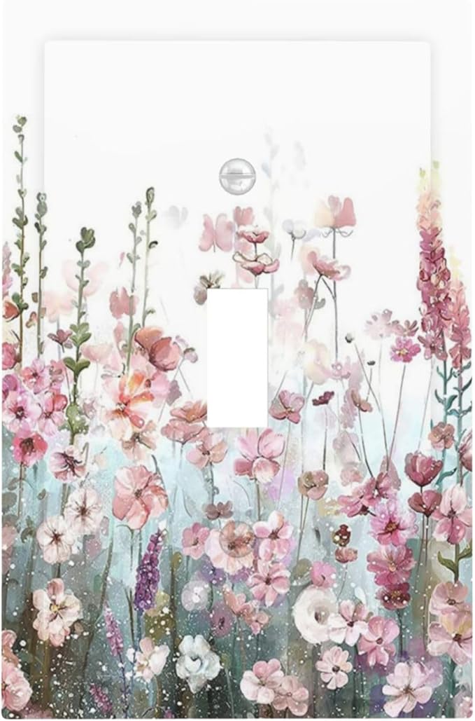 Colorful Flowers Pink Floral Watercolor Plant Decorative Light Switch Cover 1 Gang Single Toggle Device Electrical Faceplate Switchplates Decorator Outlet Wall Plate for Bed Room Living Room Decor