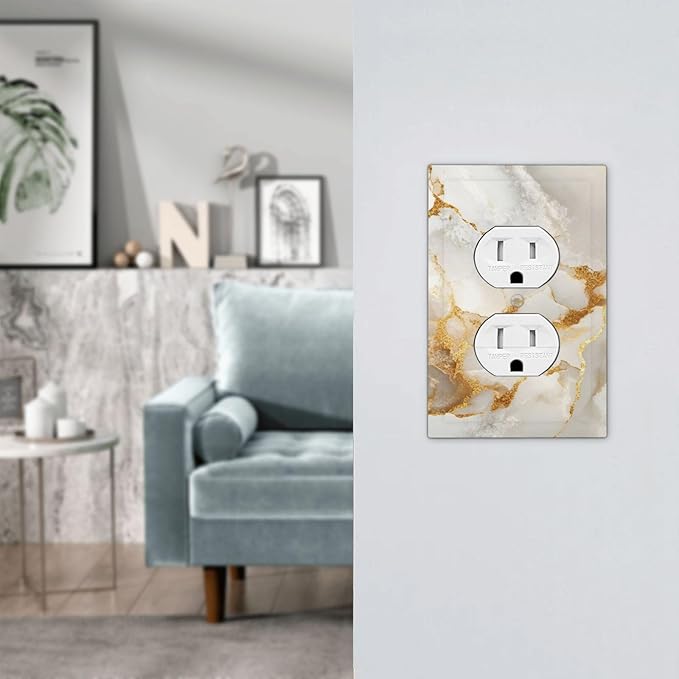 Gold Marble Crack Simple Abstract Print Outlet Covers 1 Gang Duplex Light Switch Cover Decorative Switch Plates Electrical Receptacle Faceplate Wall Plate for Bathroom Kitchen Home Decor