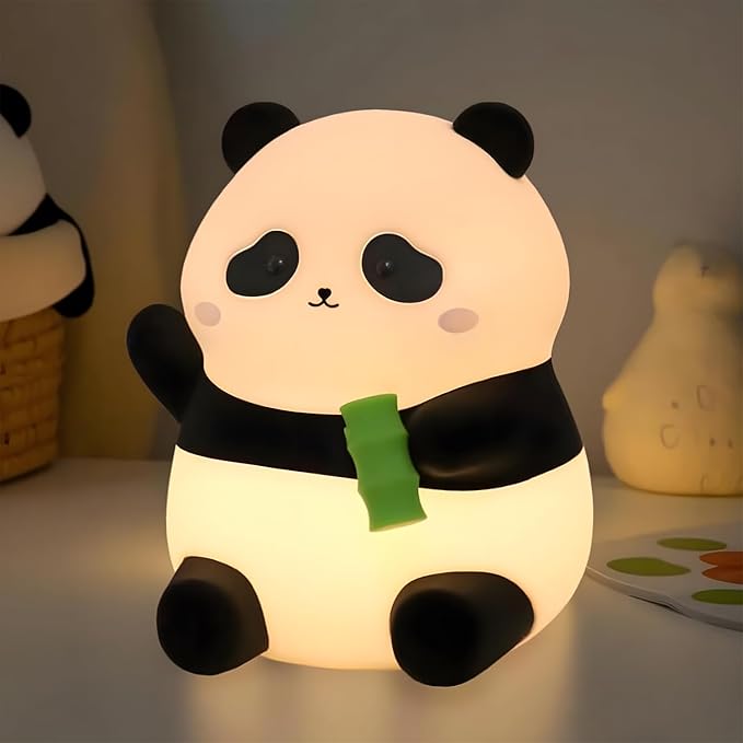 Rytinazzz Panda Night Light, 50-Hour Battery & Pat-to-Change Brightness, Squishy Silicone Lamp for Girls Kids Bedroom, USB Rechargeable with Timer, Mothers Day Gifts for Kids
