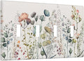 Beige Wild Flower Floral Blossom Decorative 4 Gang Quad Toggle Light Switch Cover Electric Large Size Quadruple Faceplate Decorative Switch Face Wallplate
